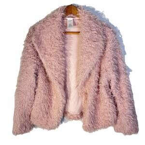 Baby Pink Faux Fur Jacket Coat Size Large Little Lass Comfy Glam Barbie